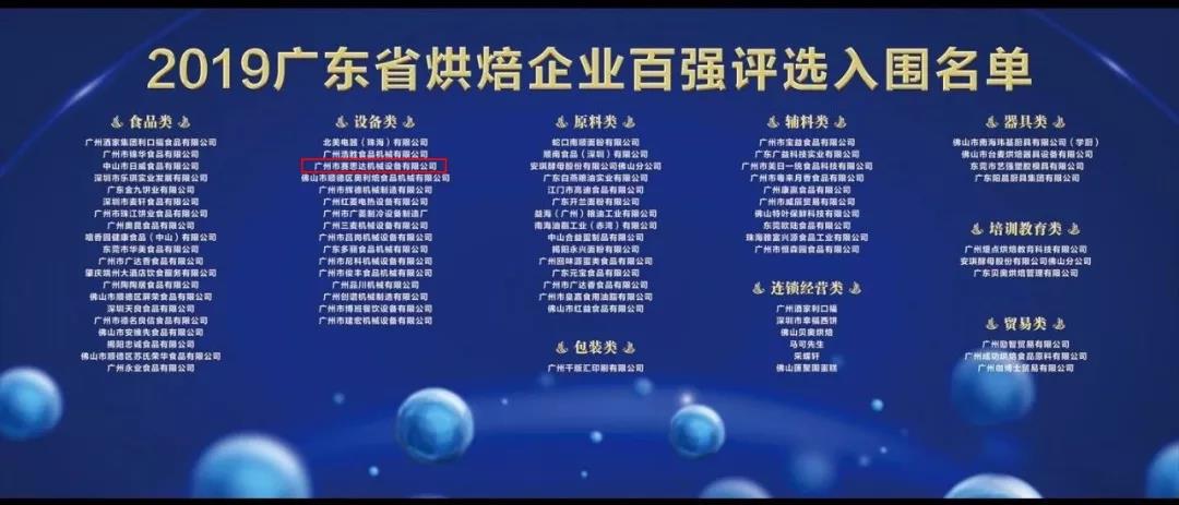 熱烈祝賀廣州賽思達入圍2019廣東省烘焙企業(yè)百強入圍名單